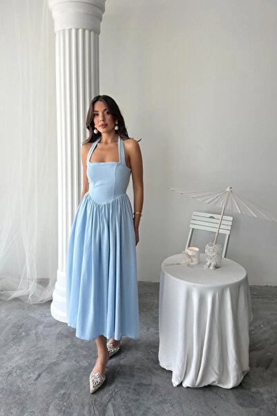 nedo7 Blue Halter Linen Dress