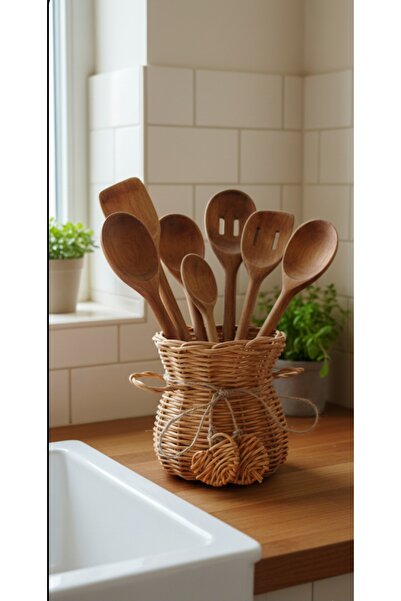 Ebruli Rattan Bambu Kaşıklık 15x15 cm ebatındadır