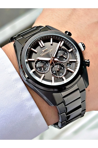 Slazenger Functional Black Color 10 Atm Water Resistance Steel Case Men Wrist...