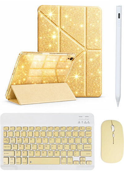 Covpor iPad 11. NESİL A16 ve 10.NESİL 10.9 Uyumlu Simli Kılıf Gold+Bluetoothl...
