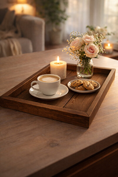 Handmade Doğal masif ahşaptan üretilmiş, rustik ve şık servis tepsisi.