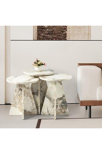 Generic مجموعة طاولات Gamora Stone Finish - مجموعة من 3 قطع