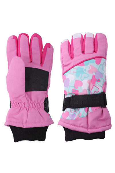İşnar Kız Çocuk Kar Eldiveni 8-14 Yaş Pembe Açık Desenli Model 2026001
