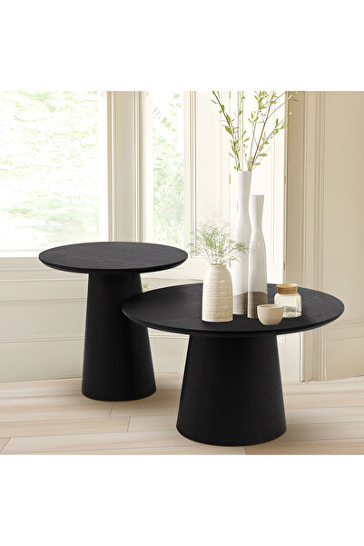 Home Box طقم طاولات قهوة دافيان الدائرية (قطعتان) - خشب البلوط الأسود