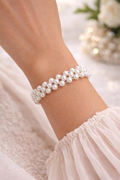 Arescollection el yapımı zarif inci boncuk choker tasma şeklinde kolye