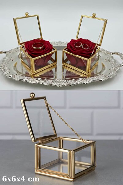 Dantelux Рамка за пръстен от стъкло - кутия за бижута (6x6x4 cm) 1 брой - зла...