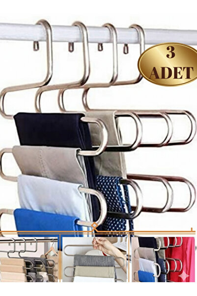 HZL HOME 3'lü SET Paslanmaz Metal Pantolon Askısı - Çok Katlı, Gardırop İçi Y...