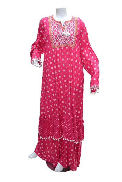 Zainah Bohemian Printed Viscose Rayon Maxi Women Dress - Intricate Neckline E...