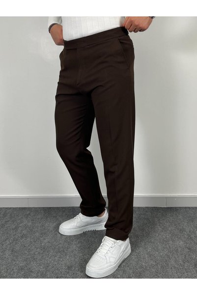 HAVANO Men's Brown Regular Fit Hidden Button Fabric Trousers Daily Stylish Ca...