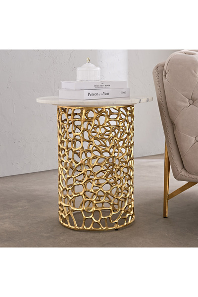 Home Box طاولة جانبية من الرخام الأصلي من كافون دولتشي بقاعدة من الألومنيوم ا...