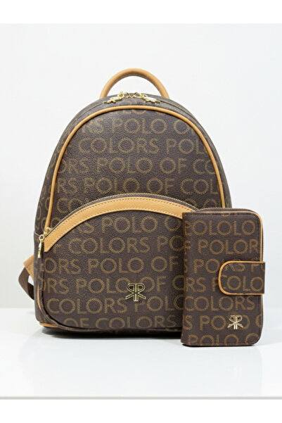 Çanta Trend Polo of Colors Women's Leather-Look Backpack Wallet Combination