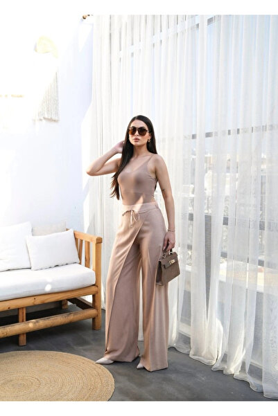 nedo7 Linen Wide Leg Trousers with Cross Piece Elastic and Lacing on the Front