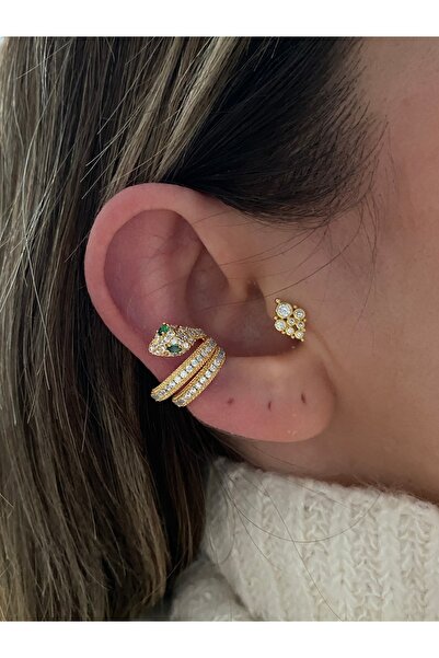 Pinery Jewels Yılan Zirkon Taşlı Kadın Kıkırdak Küpe