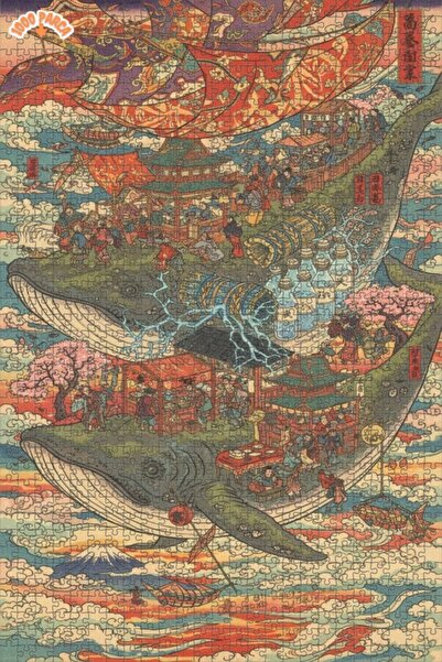 Teona Ahşap Dev Balina Şenliği Yağlı Boya Görünümlü Ahşap Puzzle 1000 PARÇA 7...