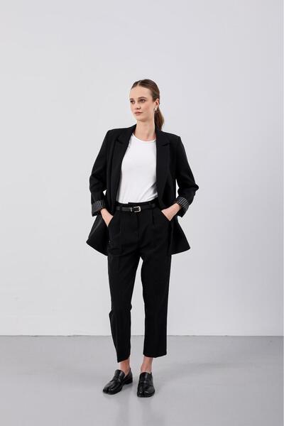 CELITA Women's Lining Striped Sleeve Fold Detail Jacket & Pants Bottom Top Set