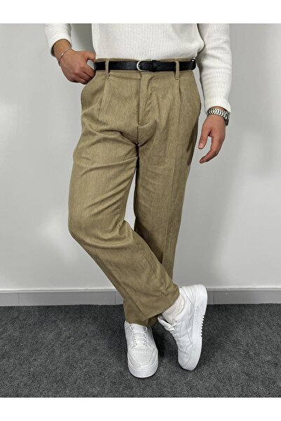 Erkek Koyu Camel Fitilli Kadife Baggy Pantolon – Tek Pileli Kışlık
