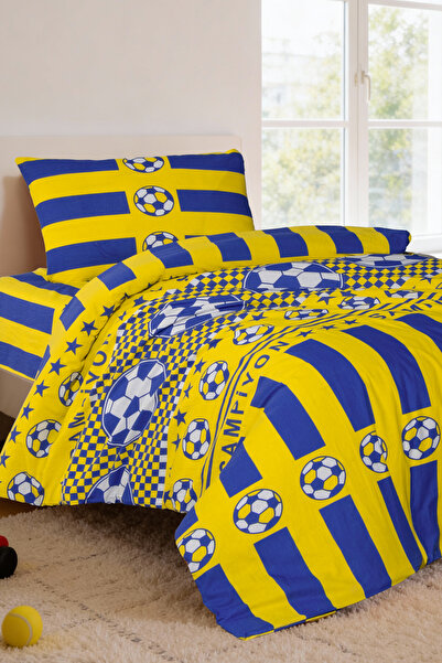 Magnolia Yellow Navy Blue Single Fan Duvet Cover Set 160X220 - Soft Texture -...