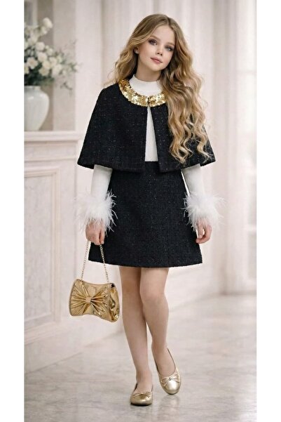 nora dress mini luxe Kız Çocuk ( Simli Gold payetli bolero-Askılı etek-kaşkor...