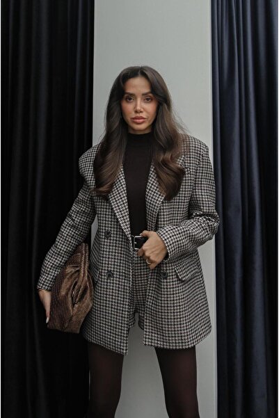 Havoş Mink Plaid Double-Breasted Jacket Shorts Set
