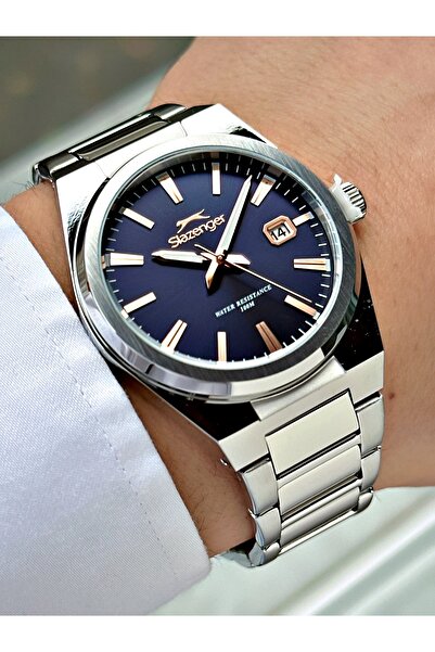 Slazenger Silver-Navy Blue Color 10 Atm Water Resistance Steel Case Men's Wri...