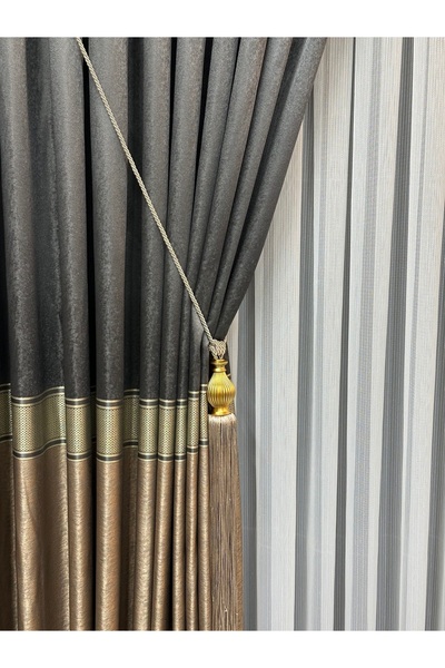 SEILL ستارة خلفية من الساتان بلون المنك والرمادي 1/3 مطوية بكثافة (1 شريط)