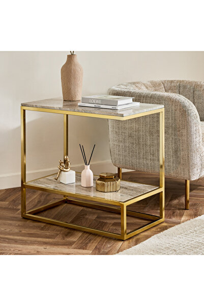 Generic طاولة جانبية طويلة من الرخام الطبيعي من كافون فيرسا