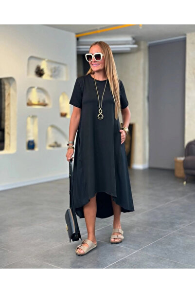 nedo7 Women's Short Sleeve Crew Neck Asymmetrical Cut Front Viscose Back Tric...