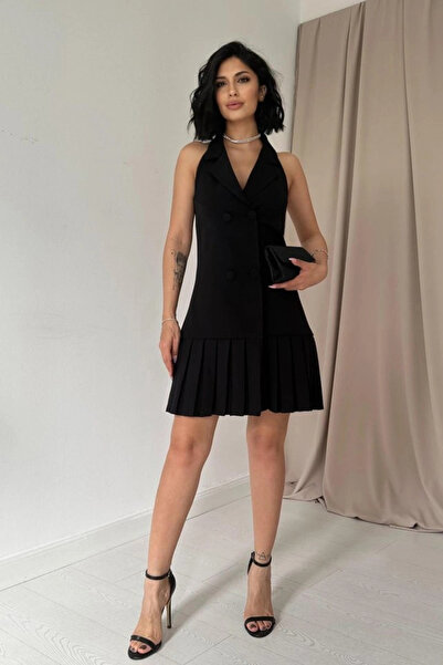 nedo7 Black Backless Jacket Collar Dress