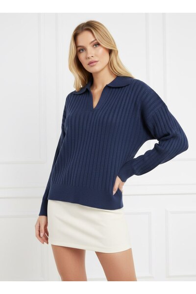 mysimy Soft Textured Polo Neck Knitwear Sweater