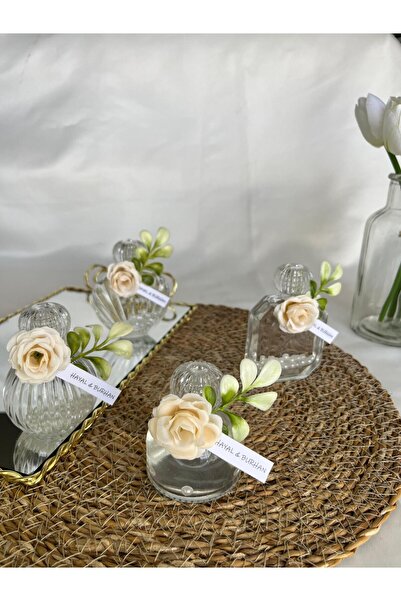 JUST DREAM Hediye Cam Kolonya Şişesi (Beyaz Gül) Nişan/Nikah/Baby Shower/Kişi...