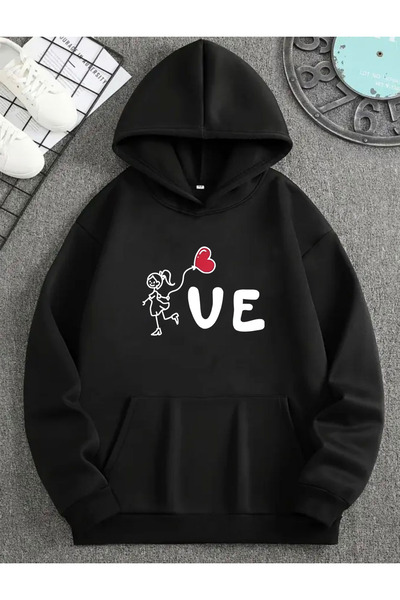 BG BASKI ATÖLYESİ Valentine's Day Themed Hooded Pair Sweatshirt