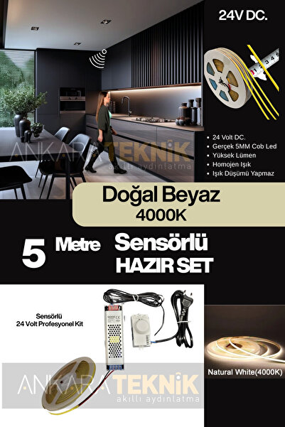 ankarateknik Mutfak Tezgah Altı COB Şerit LED Hareket Sensörlü 24 Volt 5 Metr...