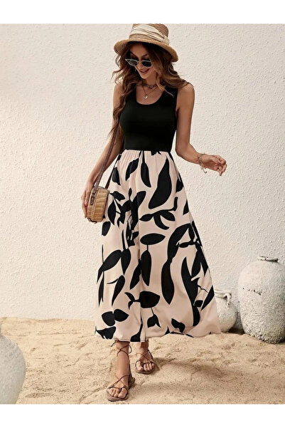 nedo7 Women's Strappy Round Neck Top Viscose Bottom Patterned Long Single Jer...