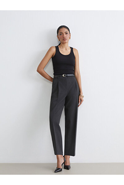 LC Waikiki Lcwaikiki Classic Anthracite Belted Cigarette Women's Pleated Pant...