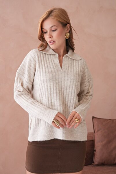 mysimy Soft Textured Polo Neck Knitwear Sweater