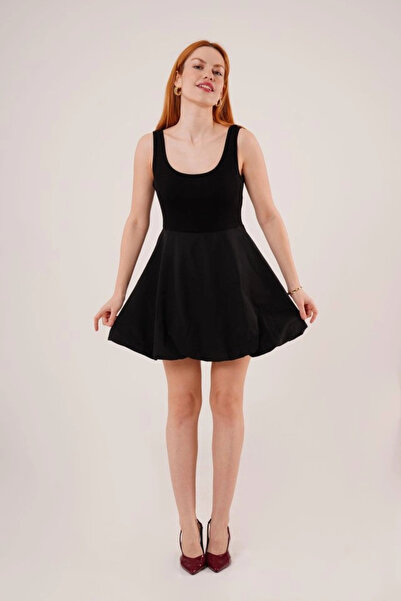 nedo7    Thick Strap Balloon Skirt Black Mini Dress