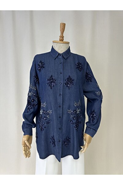 Nefzade Studio Denim Tonu Isilti Tensel Gomlek-STANDART