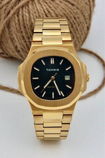 TOMRİS Tamamen Çelik, Su geçirmez, Sarı Kordon, Siyah Kadran Erkek Kol Saati