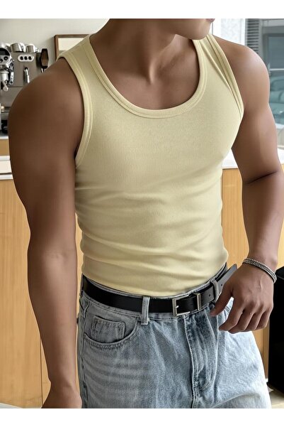 Riowela Men's Tshirt Sleeveless Undershirt Halter Neck Stretch Fabric Cotton ...