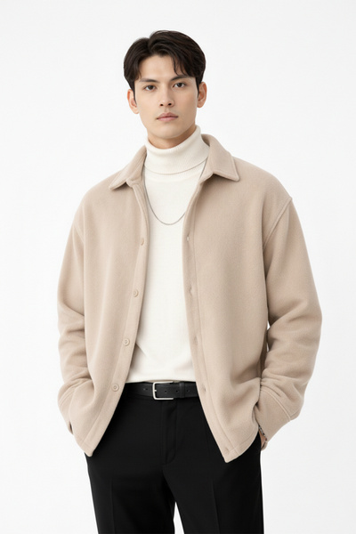 beuivo Men's Oversized Comfortable Fit Buttoned Thick Fleece Shirt