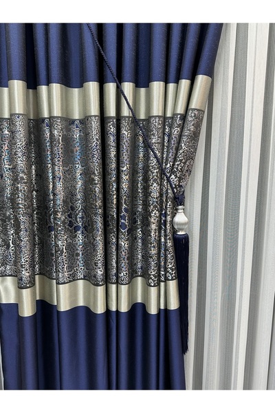 SEILL Panel Backdrop Curtain Satin Navy Blue & Mink 1/3 Frequent Pleats (1 Pa...