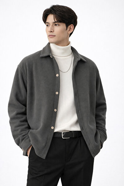 beuivo Men's Oversized Comfortable Fit Buttoned Thick Fleece Shirt