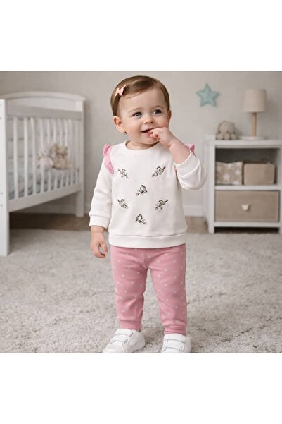KapsülBebek Baby Girl Set 2-Piece - Bird Embroidered