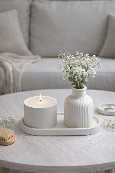 VANTES Dekoratif Tabak ve Kokulu Mum Beyaz (Beyaz Standlı)