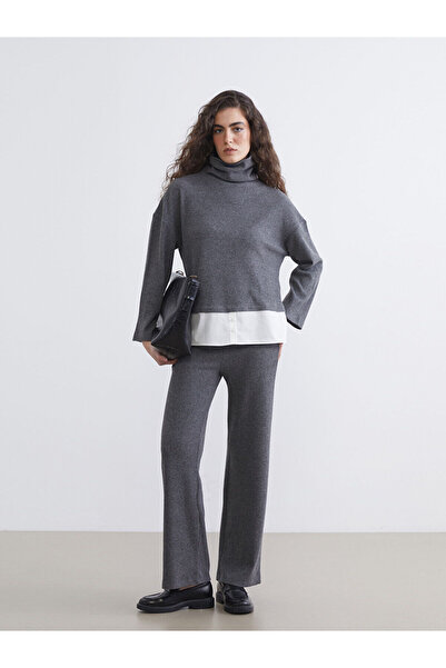 LC Waikiki Lcw Vision Anthracite Elastic Waist Flared Women's Trousers S6M446Z8