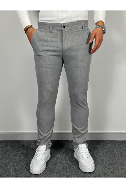 HAVANO Men's Gray Slim Fit Mold Fabric Trousers Daily Stylish Casual