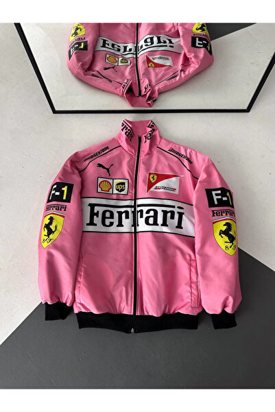BALİNA Pink Parachute Racing Retro Unisex Bomber Jacket -8Line