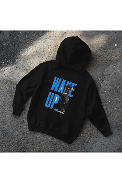 ELNOYA سويت شيرت مريح بأكمام طويلة للجنسين باللون الأسود مكون من مطبوع خيوط م...