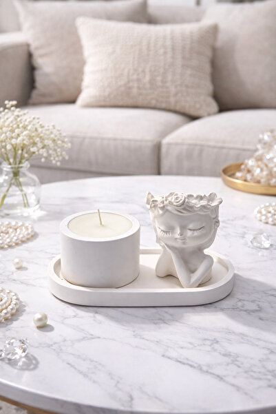 VANTES Dekoratif Vazo Ve Kokulu Mum Beyaz ( Beyaz Stantli)