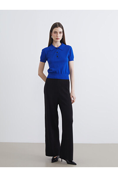 LC Waikiki Lcw Modest Black Elastic Waist Wide Leg Women's Knitwear Pants S6K...